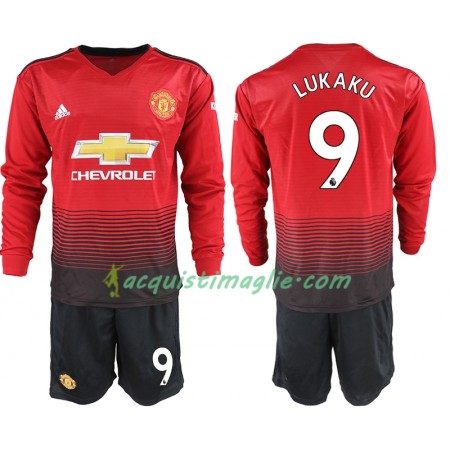 Divisa di Calcio Manchester United LUKAKU 9 Bambino Prima 2018/2019 Manica Lunga